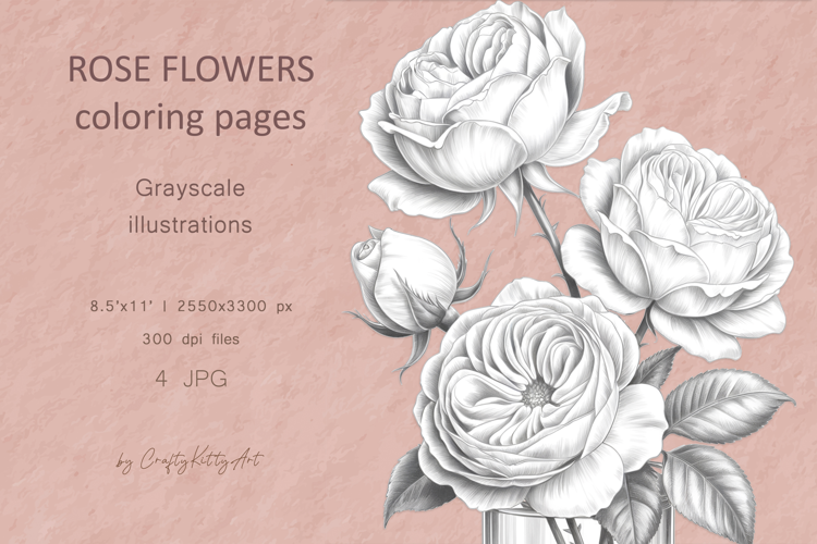 Roses coloring pages for adults, Spring garden floral pages