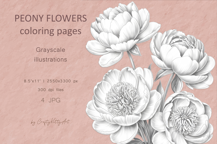 Peonies coloring pages for adults, Spring garden floral page