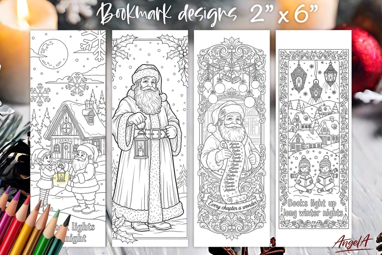 Christmas coloring pages printable, winter kids bookmark