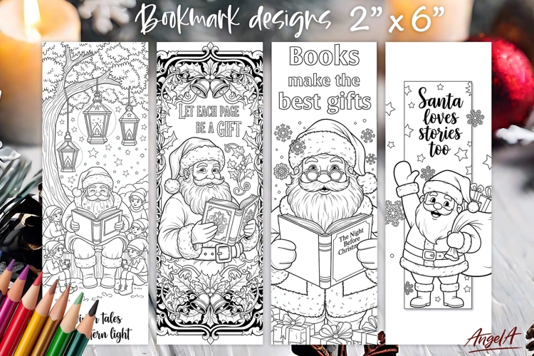 Christmas coloring pages printable bookmarks for kids Santa