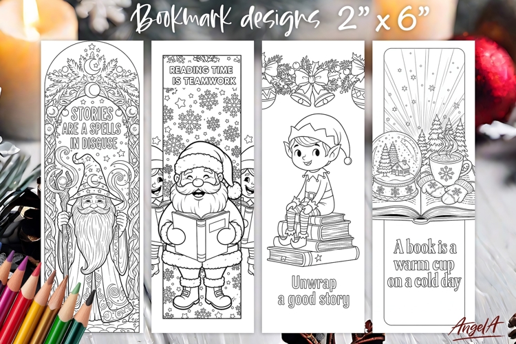 Christmas coloring pages Winter printable bookmarks for kids