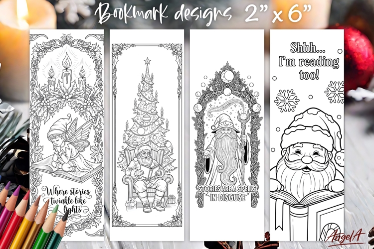 Christmas coloring pages printable fantasy bookmark, Santa