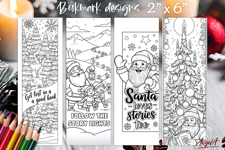 Santa Coloring pages printable bookmark for kids, book quote