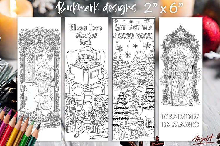 Santa Coloring pages printable bookmark for kids, book quote