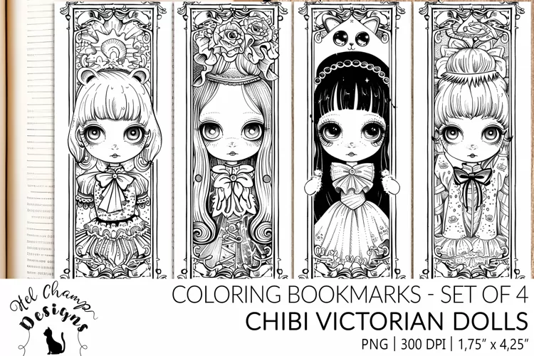 Chibi Victorian Dolls | Coloring bookmarks