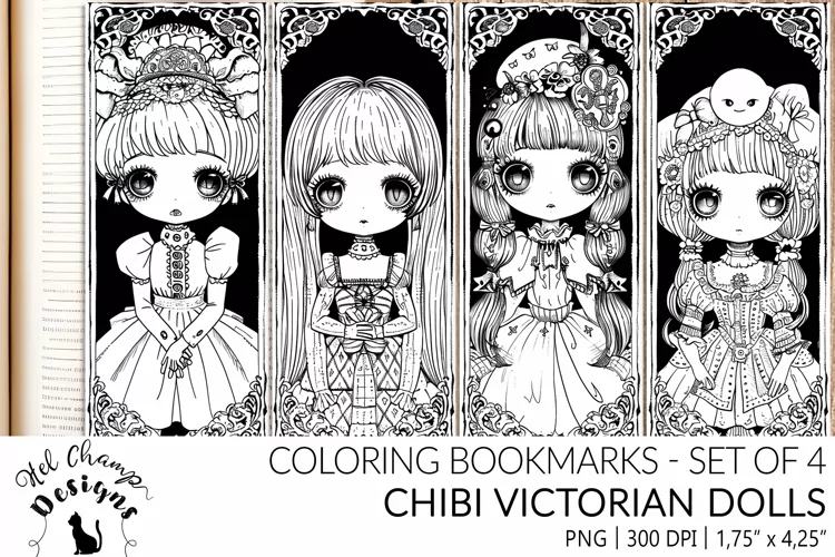 Chibi Victorian Dolls | Coloring bookmarks