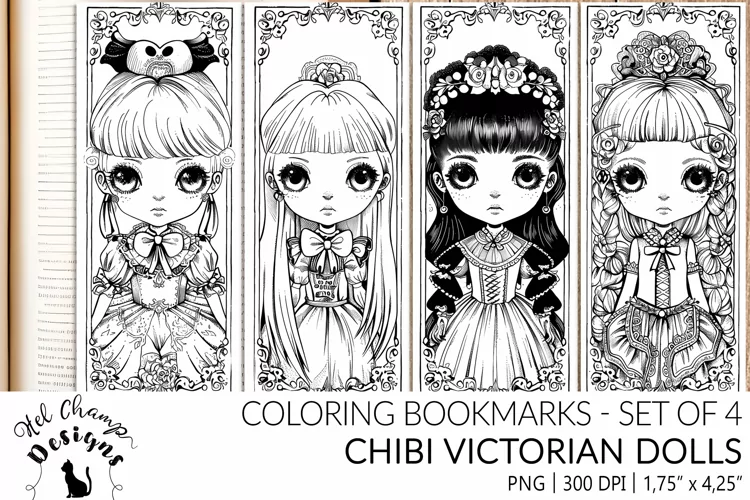 Chibi Victorian Dolls | Coloring bookmarks
