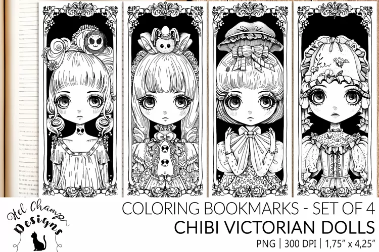 Chibi Victorian Dolls | Coloring bookmarks