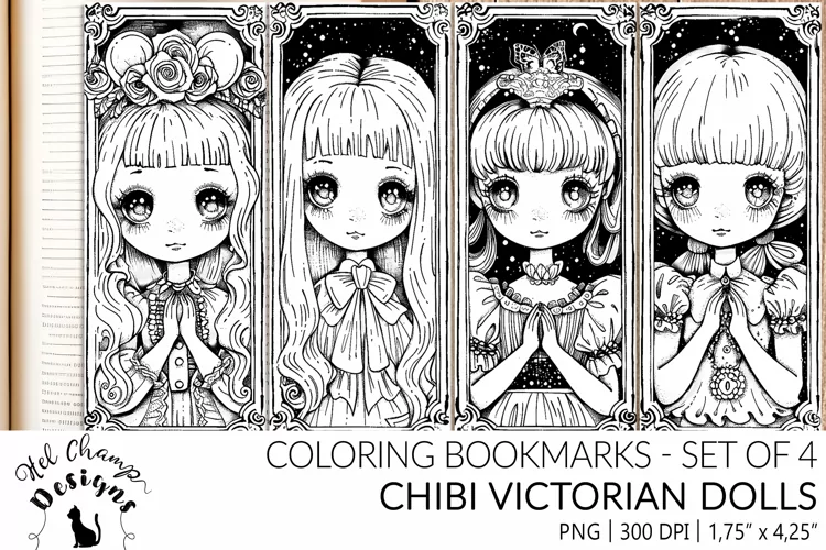 Chibi Victorian Dolls | Coloring bookmarks