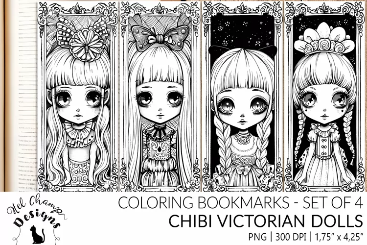 Chibi Victorian Dolls | Coloring bookmarks