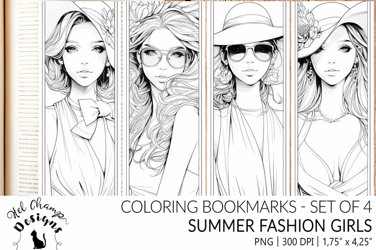 Summer fashion women | Coloring bookmarks