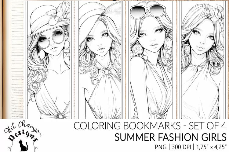Summer fashion women | Coloring bookmarks
