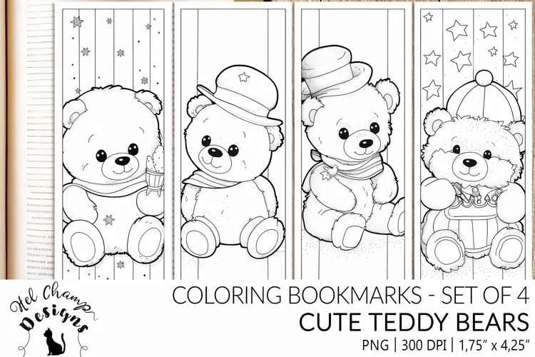 Cute Teddy Bears| Coloring bookmarks