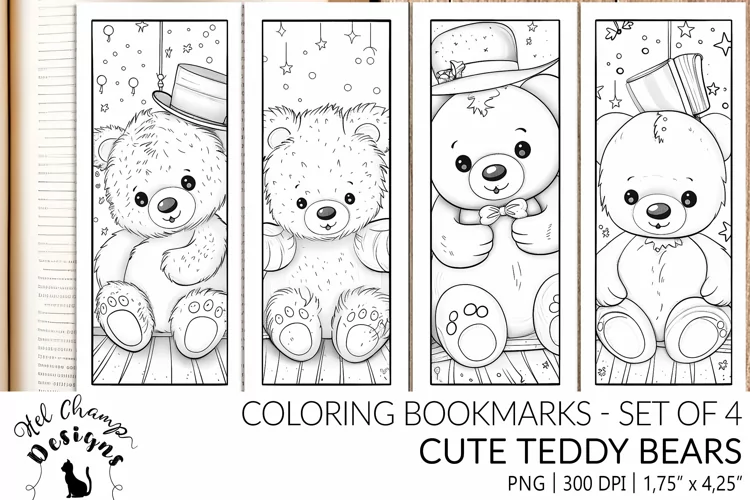 Cute Teddy Bears| Coloring bookmarks