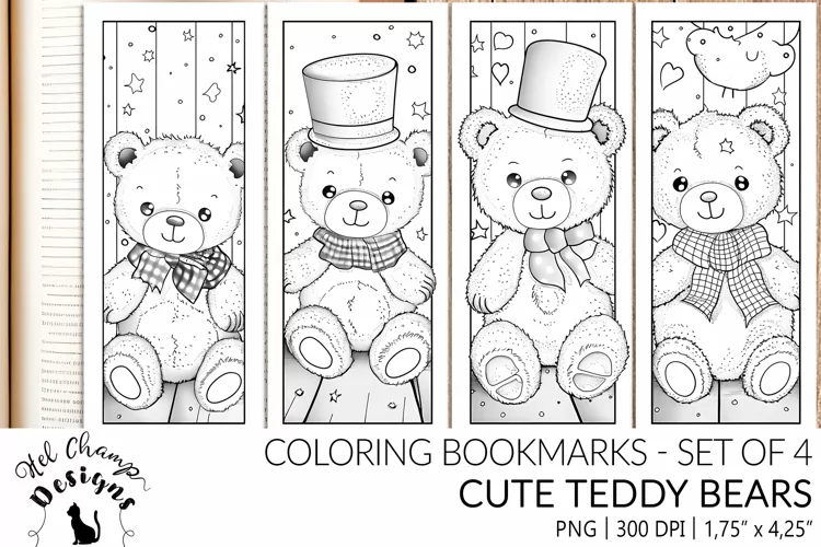 Cute Teddy Bears| Coloring bookmarks