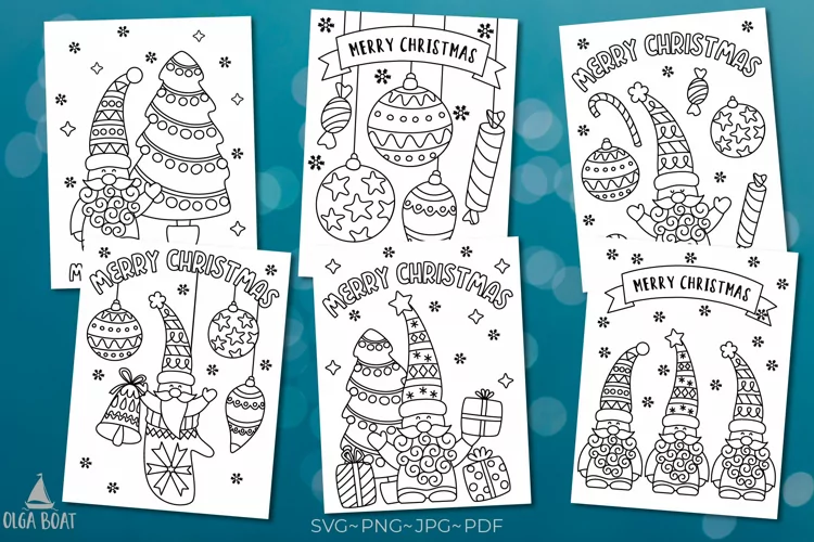 Coloring christmas printables Christmas coloring cards Gnome
