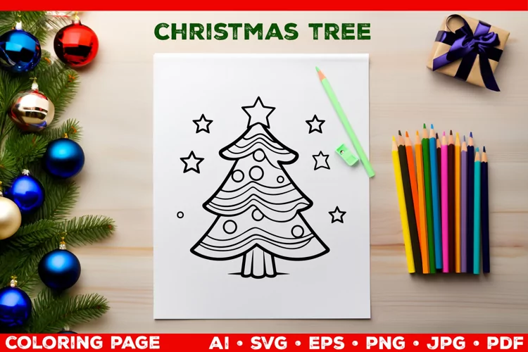 Festive Christmas Tree Coloring Page. Christmas Tree SVG
