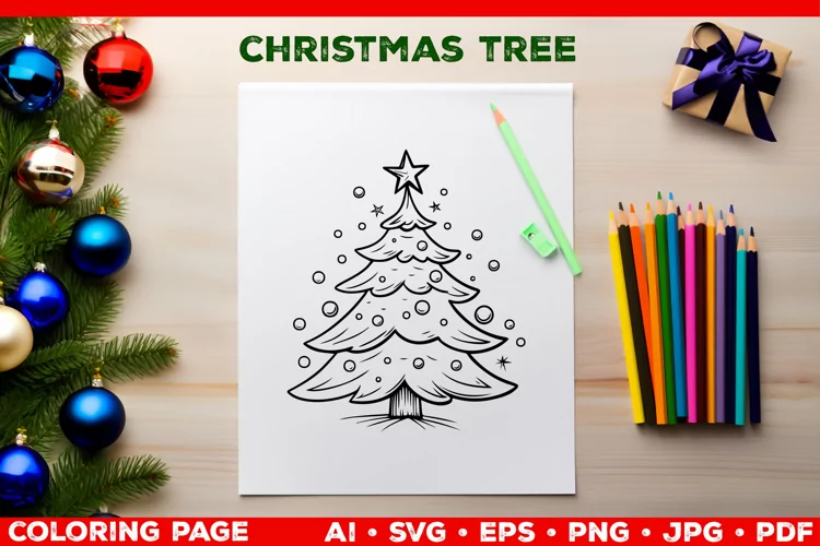 Festive Christmas Tree Coloring Page. Christmas Tree SVG