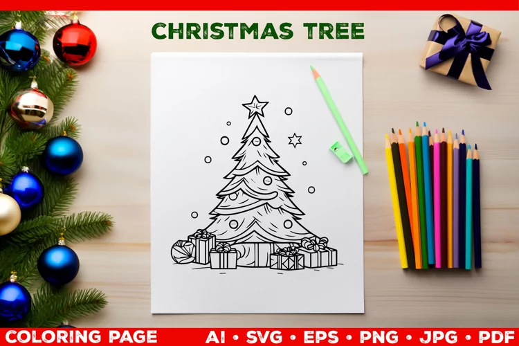 Festive Christmas Tree Coloring Page. Christmas Tree SVG