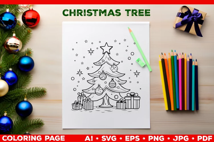 Festive Christmas Tree Coloring Page. Christmas Tree SVG