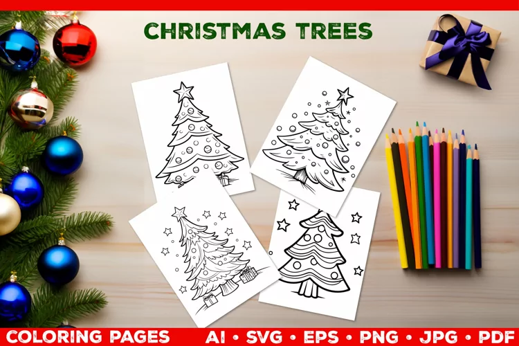 Festive Christmas Tree Coloring Pages. Christmas Tree SVG