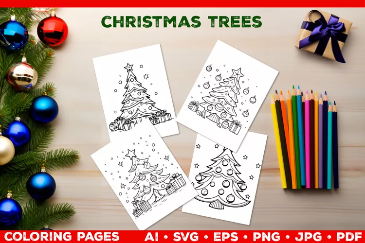 Christmas Tree Coloring Pages for Kids. Christmas Tree SVG