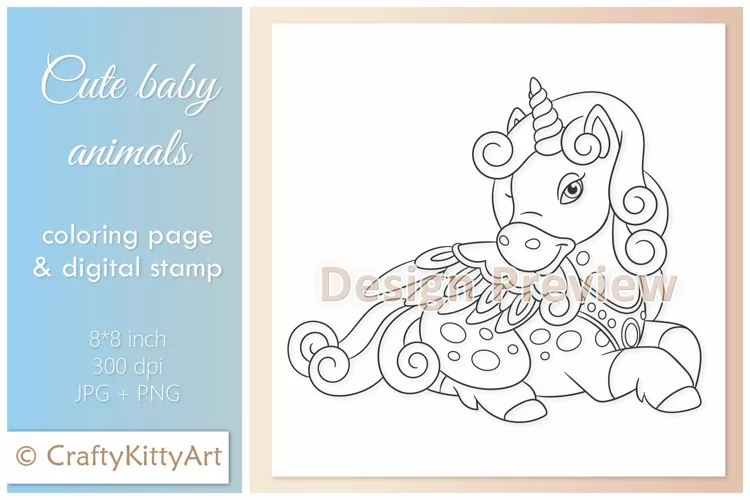 Magical Unicorn Baby Unicorn, Cute Baby Animal Digital Stamp