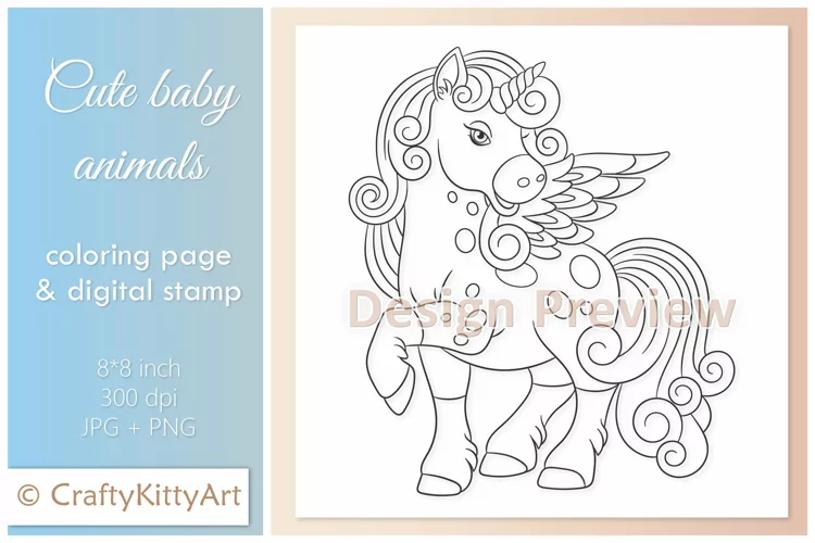 Magical Unicorn Baby Unicorn, Cute Baby Animal Digital Stamp