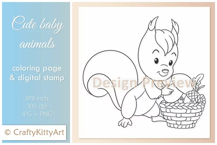 Squirrel, Fall Autumn Forest, Cute Baby Animal Digital Stamp