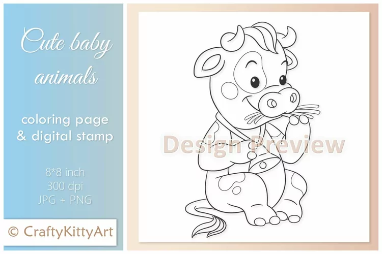 Milk Cow, Baby Cow, Farm Cow, Cute Baby Animal Digital Stamp