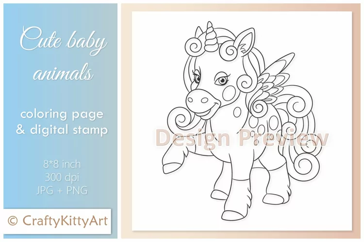 Magical Unicorn Baby Unicorn, Cute Baby Animal Digital Stamp