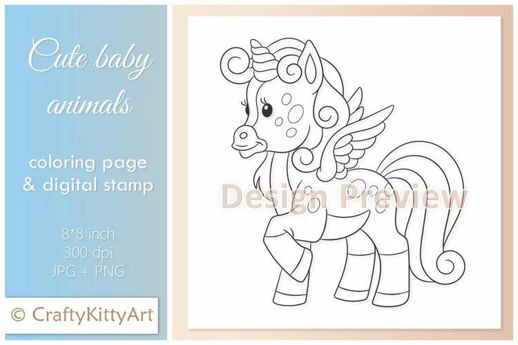 Magical Unicorn Baby Unicorn, Cute Baby Animal Digital Stamp