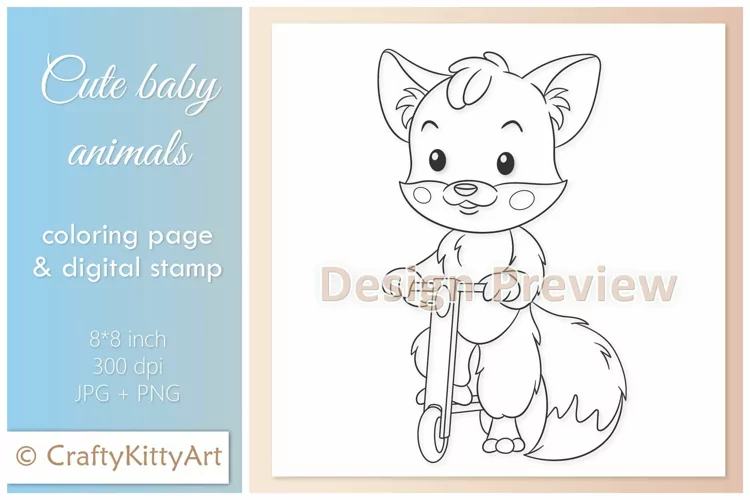 Fox with Electric Scooter, Cute Baby Animal Digital Stamp