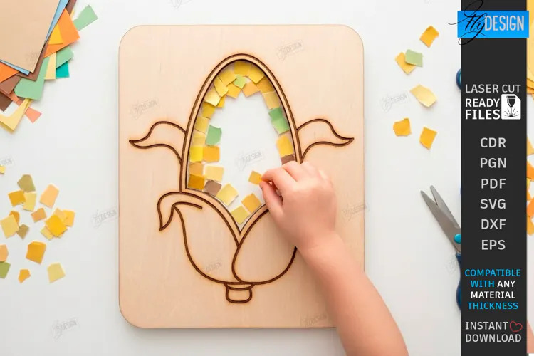 Coloring Game Laser Cut | Kids Laser | 3D Fruits | Corn SVG