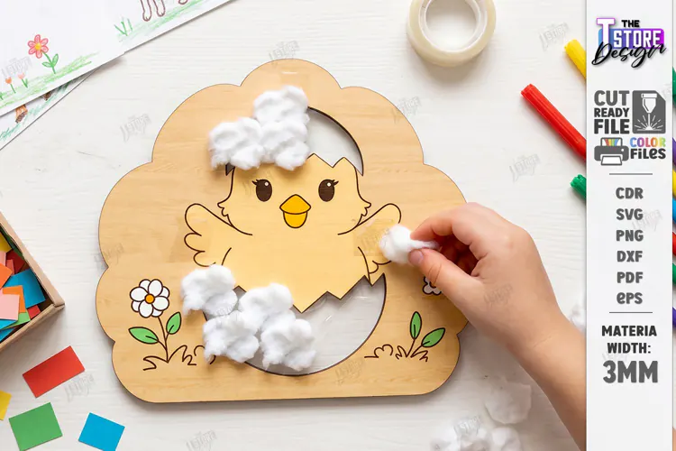 Wooden Chick Coloring Board Laser Cut | Kids Activity Craft