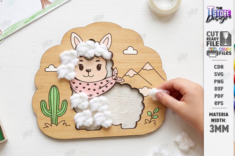 Alpaca Coloring Board Laser Cut | Kids Activity Craft | CNC example image 1