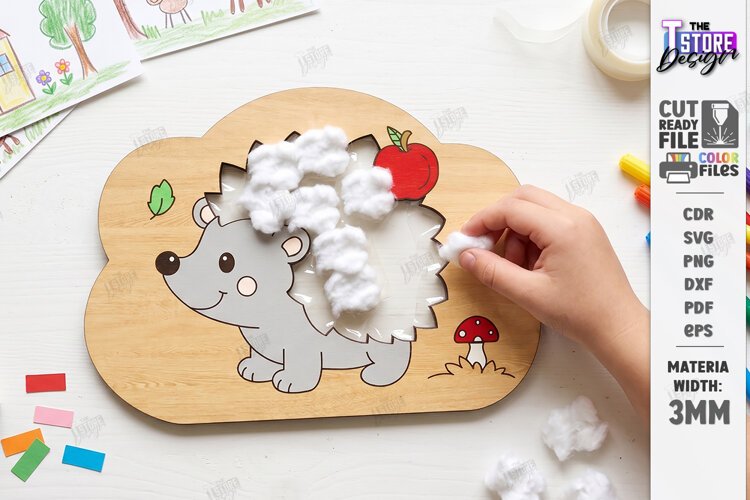 Hedgehog Coloring Board Laser Cut | Kids Activity Craft |CNC example image 1