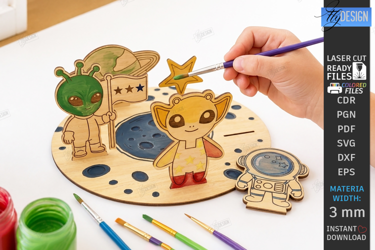 Coloring Montessori Toy Laser Cut | Kids Laser | Aliens SVG