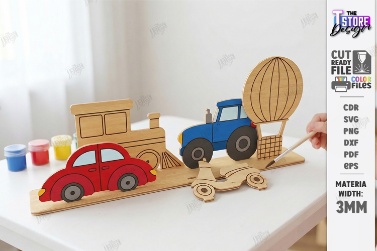 Coloring Montessori Toy for Kids Laser Cut | Paintable Cars