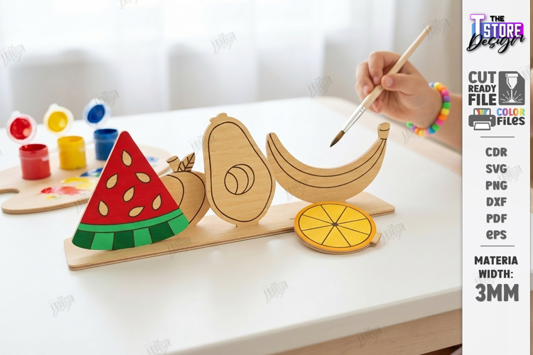 Coloring Montessori Toy for Kids Laser Cut | Paintable Fruit