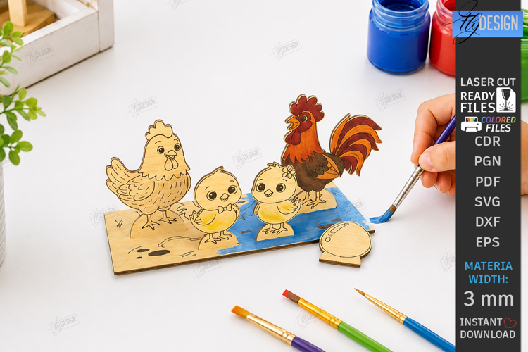 Coloring Montessori Toy Laser Cut | Kids Laser | Chickens