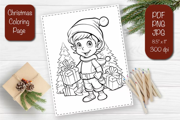 Christmas coloring pages Elf coloring Kids printable sheet