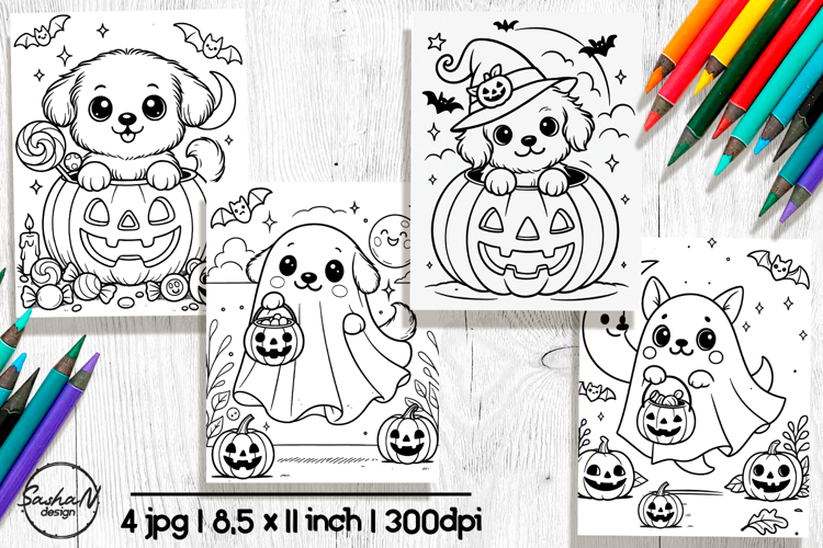 Cute Halloween dog coloring pages