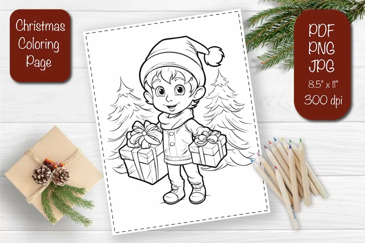 Christmas coloring pages Elf coloring Kids printable sheet