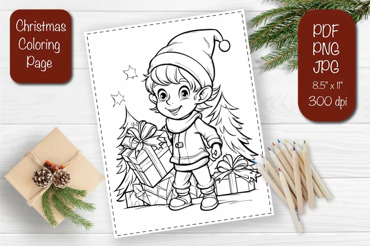 Christmas coloring pages Elf coloring Kids printable sheet
