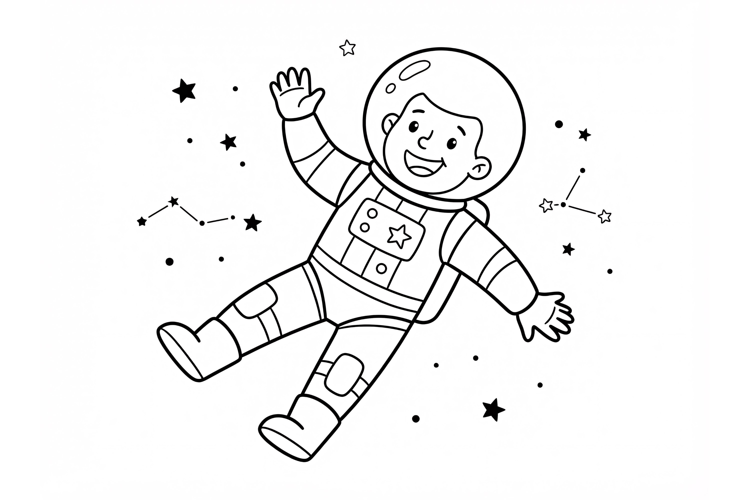 Cute Astronaut Coloring Page for Kids with Stars and Space