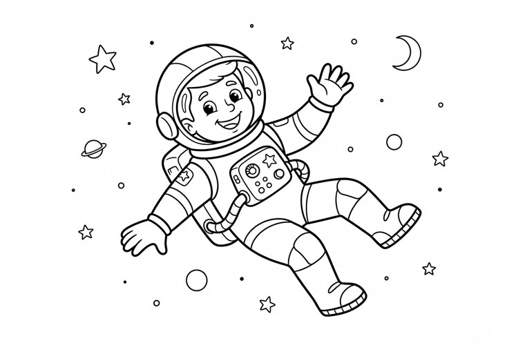 Cute Astronaut Coloring Page for Kids with Space Background example image 1
