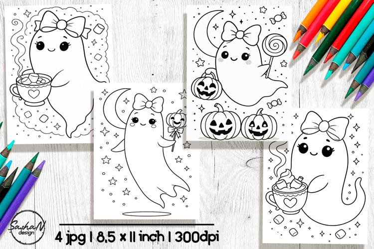 Cute Halloween coloring pages, Cute ghost png