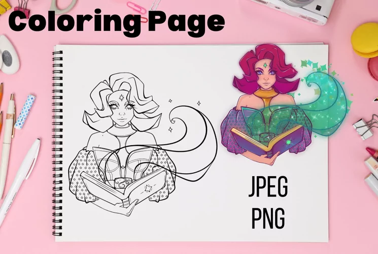 Halloween Witch with Spellbook - Coloring Page