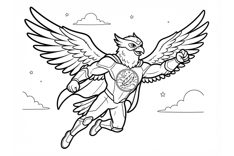 Flying Superhero Eagle Character Coloring Page for Kids
